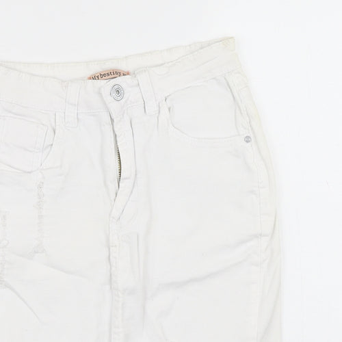 Mybestiny Womens White  Cotton Straight & Pencil Skirt Size XS    - Cut off Distressed