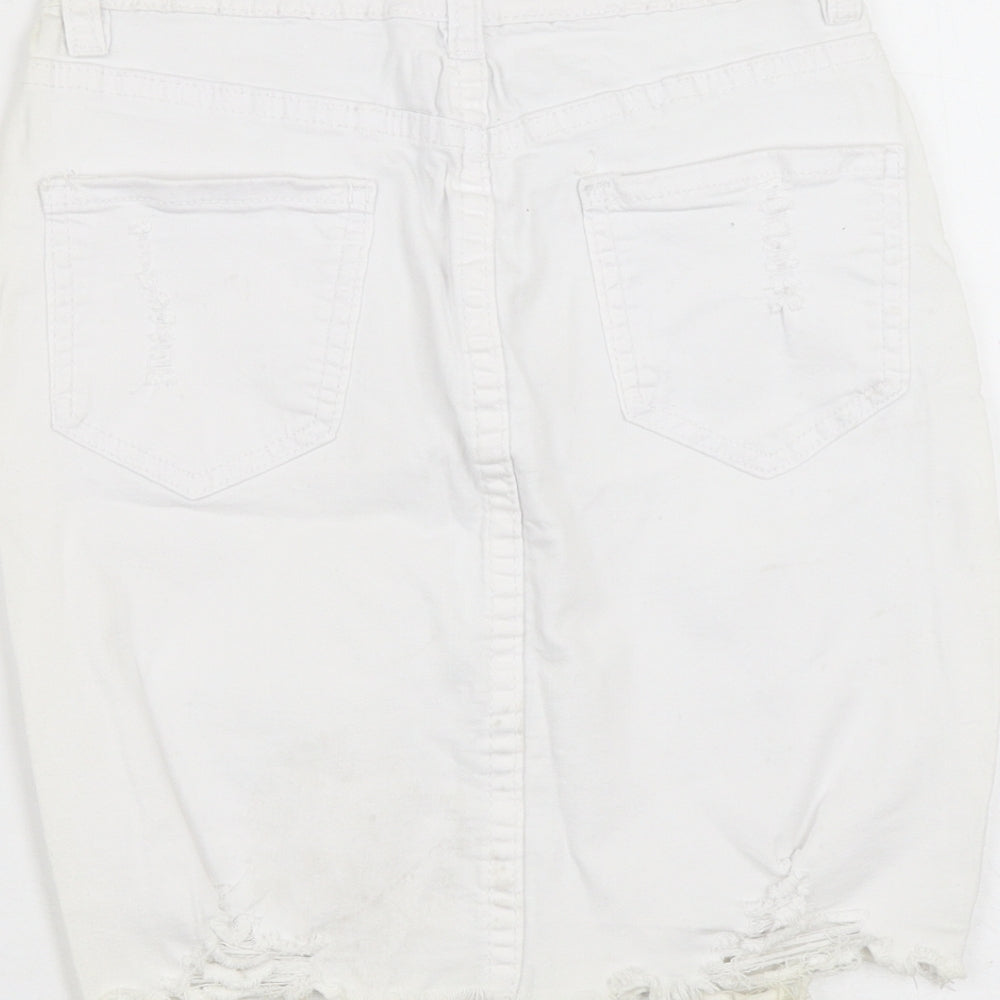 Mybestiny Womens White  Cotton Straight & Pencil Skirt Size XS    - Cut off Distressed