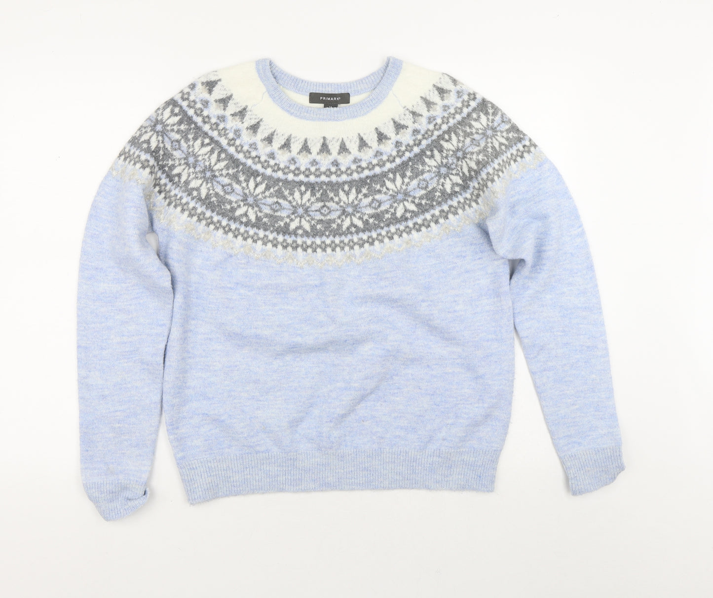 Primark Mens Blue Crew Neck Geometric Polyester Pullover Jumper Size M   - Christmas Winter