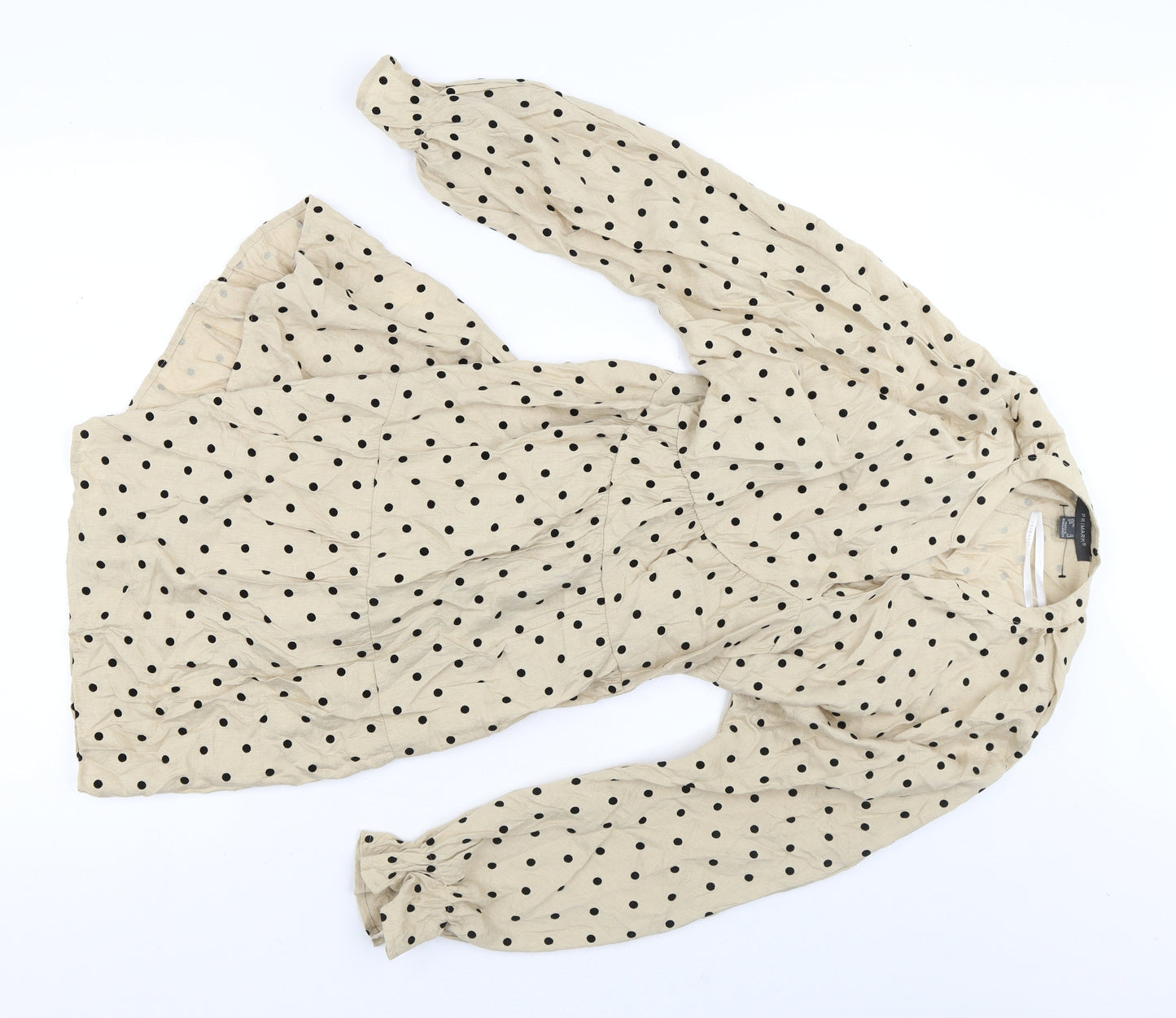 Primark Womens Beige Polka Dot Viscose Fit & Flare  Size 10  V-Neck