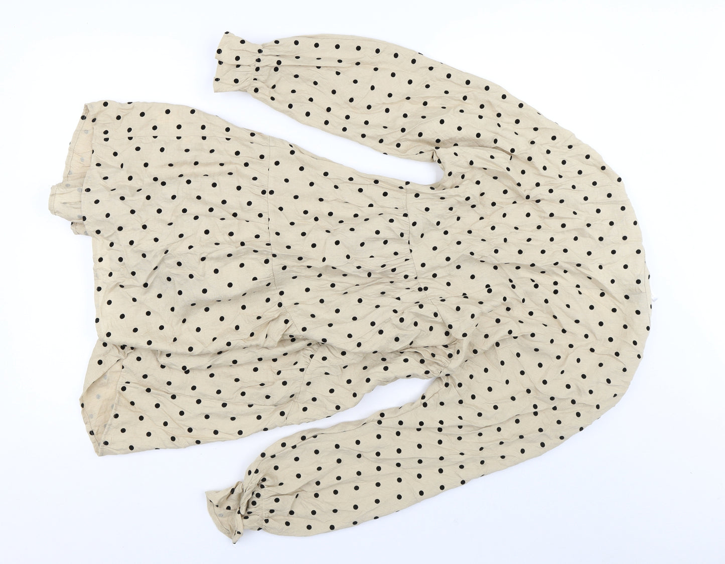 Primark Womens Beige Polka Dot Viscose Fit & Flare  Size 10  V-Neck