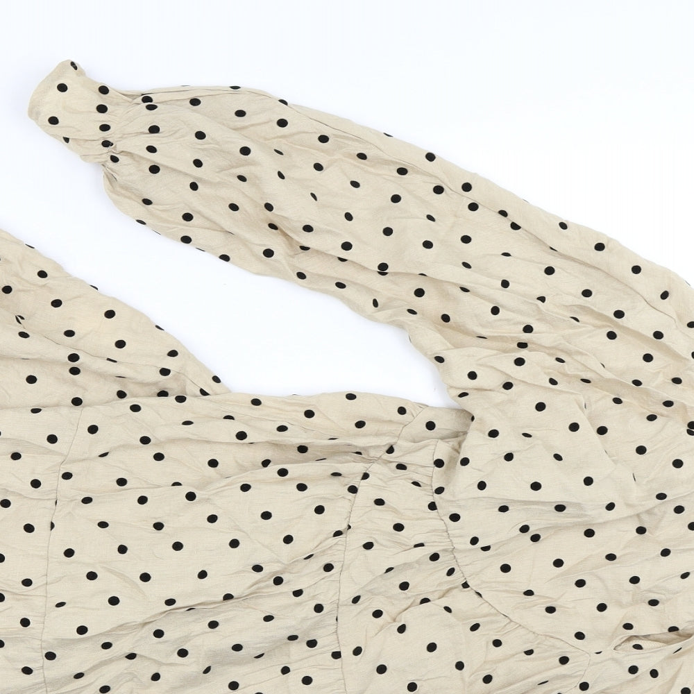 Primark Womens Beige Polka Dot Viscose Fit & Flare  Size 10  V-Neck
