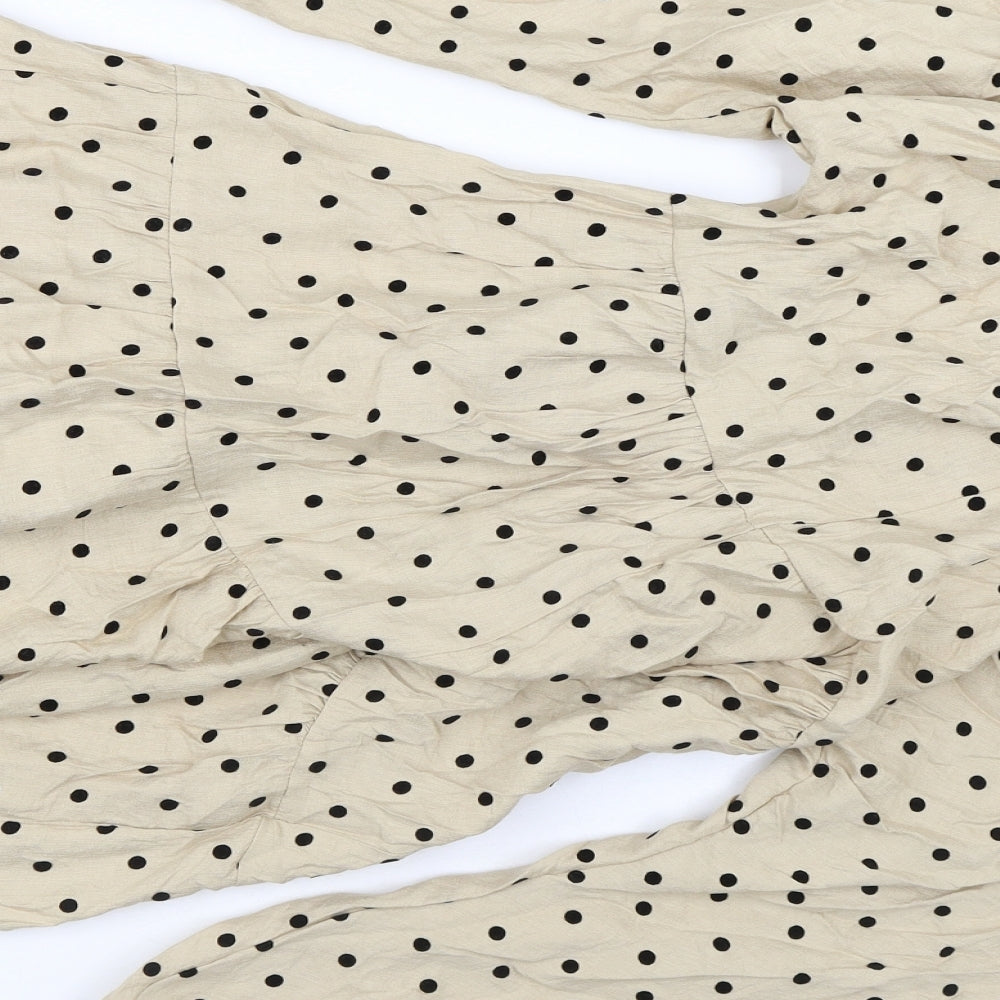 Primark Womens Beige Polka Dot Viscose Fit & Flare  Size 10  V-Neck