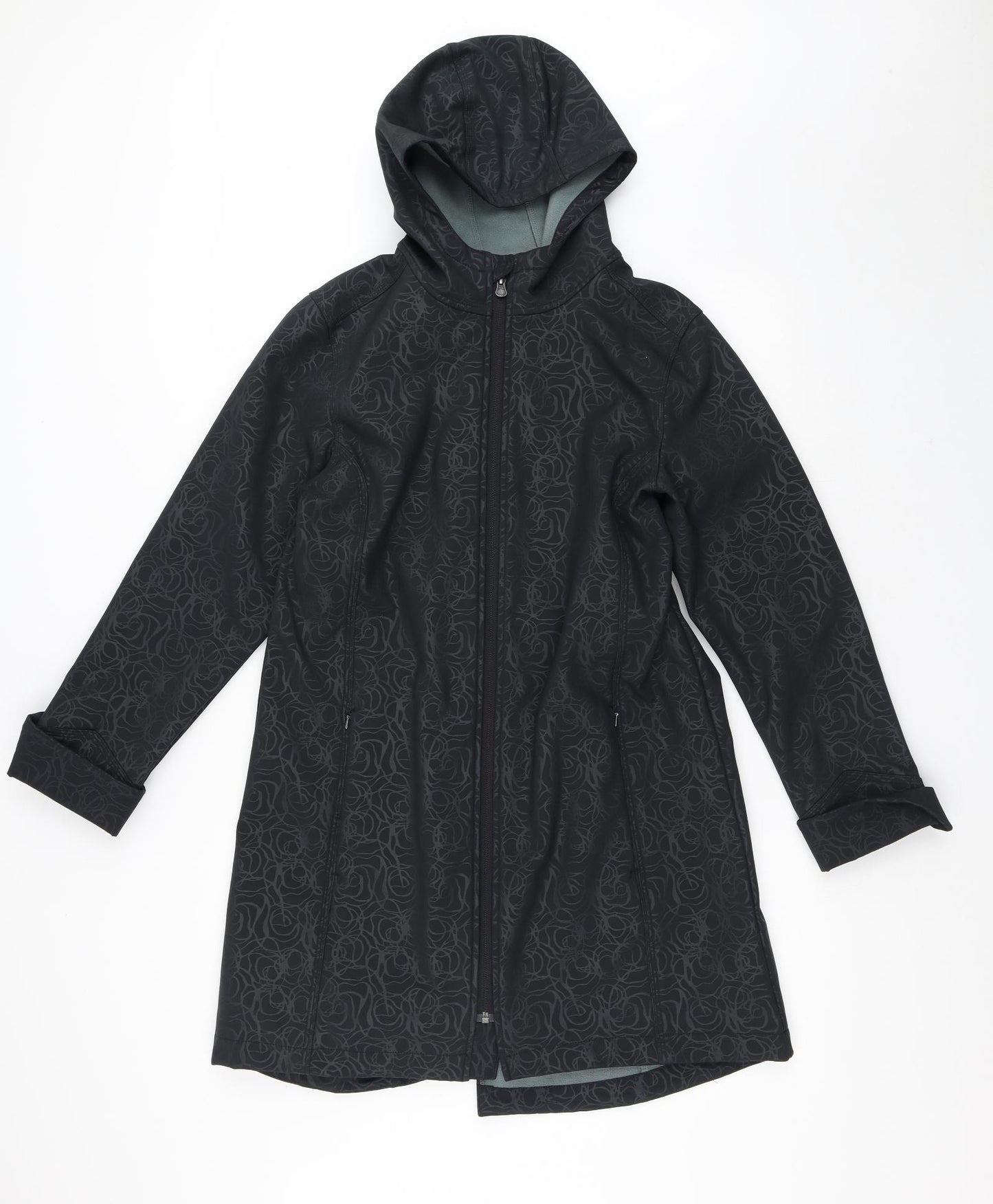 Cloudveil Womens Black Geometric  Trench Coat Coat Size L