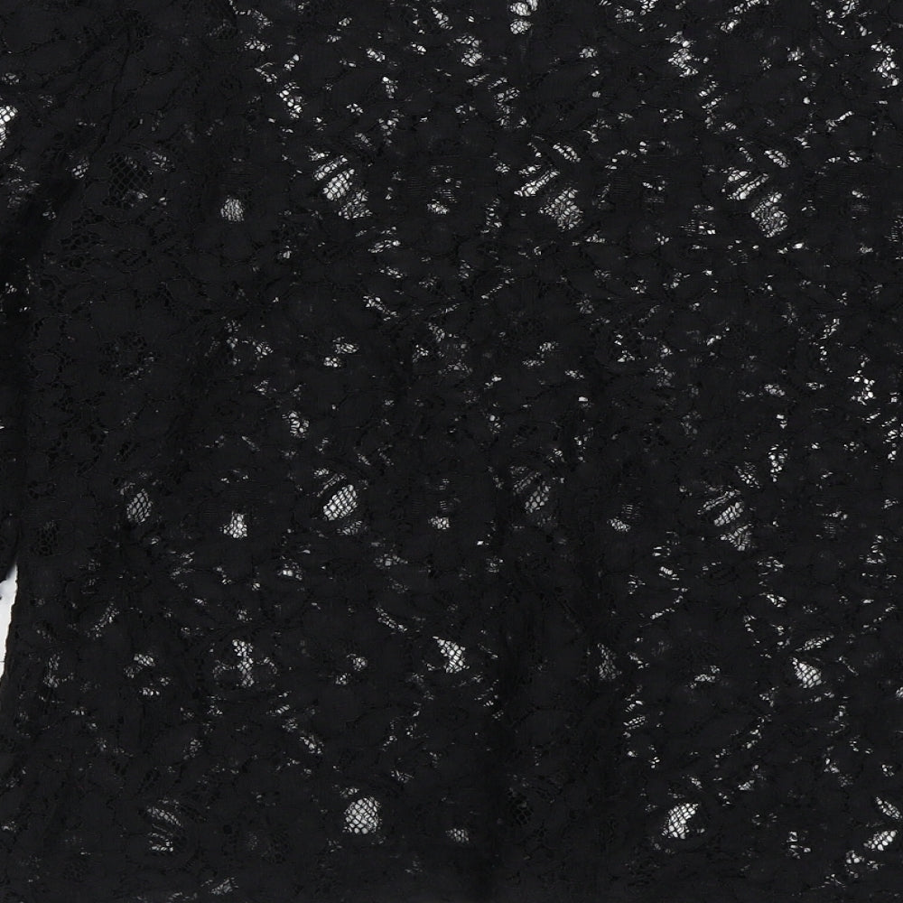 Oasis Womens Black Floral Polyester Basic Blouse Size L Round Neck