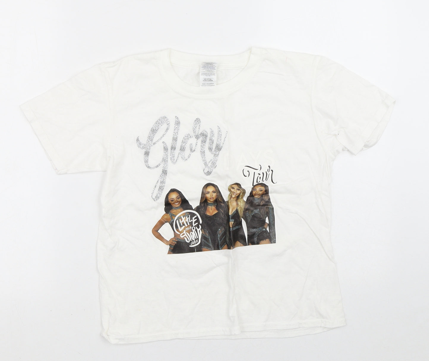 Gildan Womens White  Cotton Basic T-Shirt Size S Crew Neck - Glory Days Tour