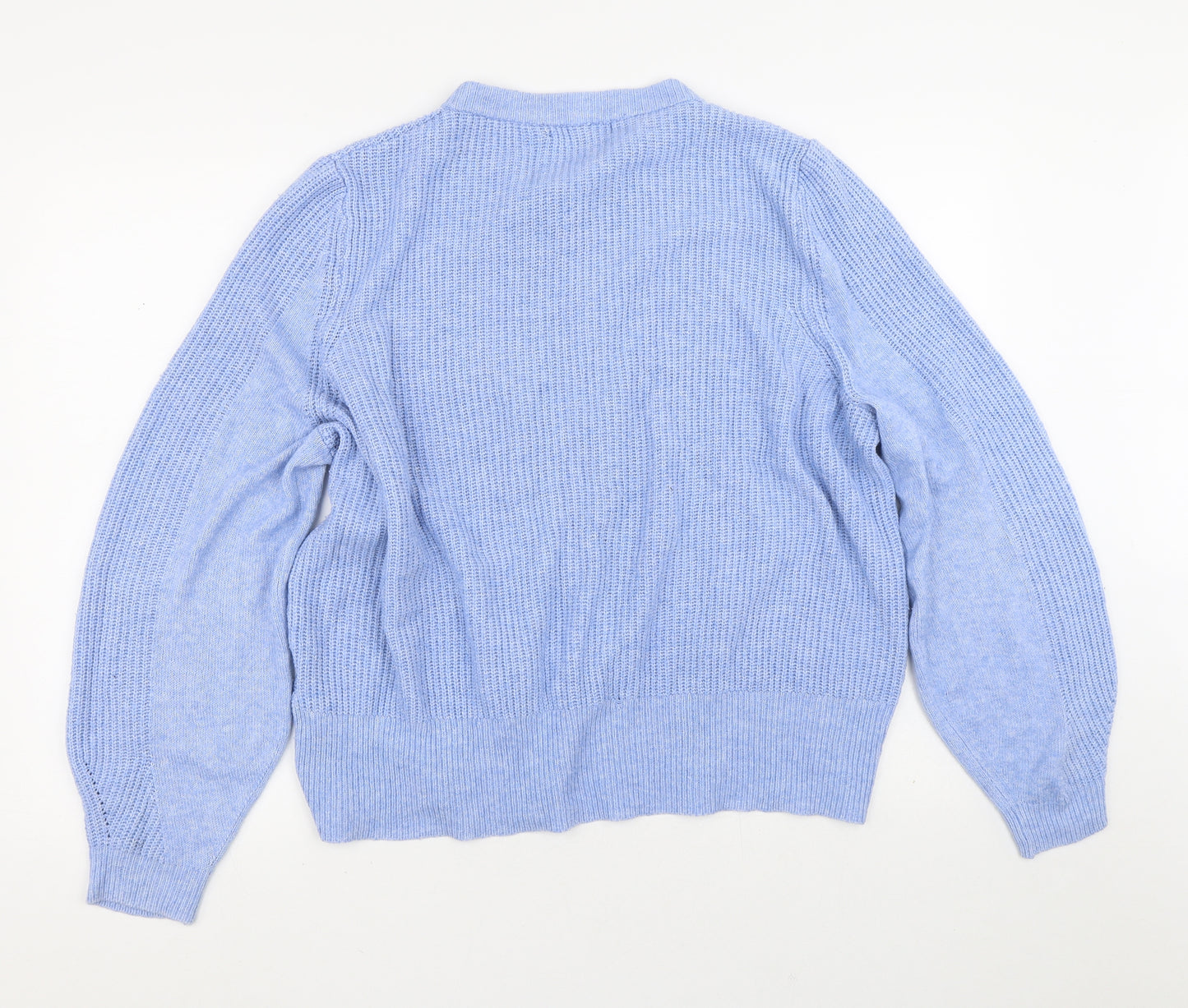 Marks and Spencer Womens Blue Round Neck  Acrylic Cardigan Jumper Size 24