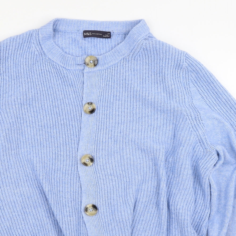 Marks and Spencer Womens Blue Round Neck  Acrylic Cardigan Jumper Size 24