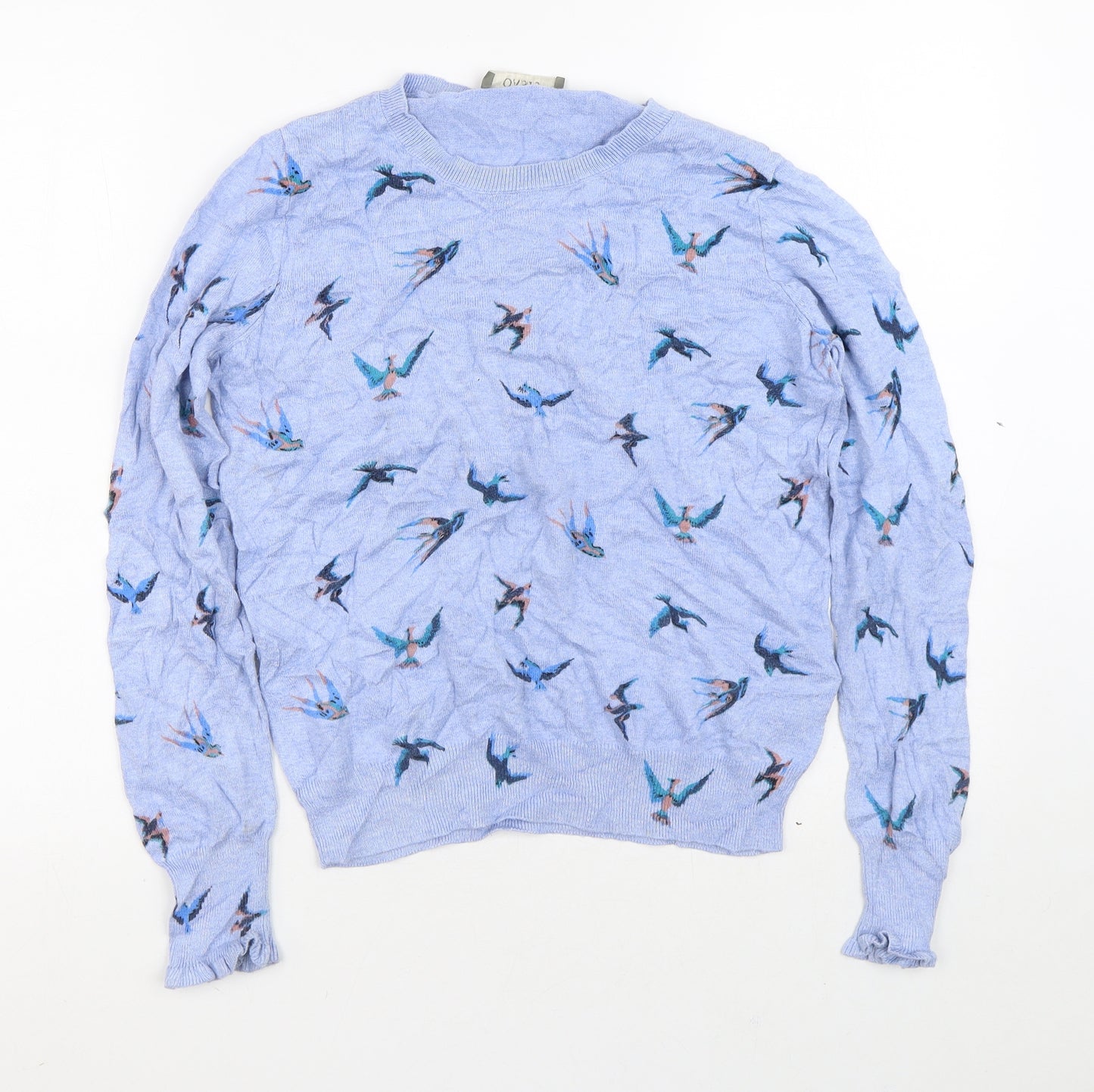 Oasis Womens Blue Geometric Viscose Pullover Sweatshirt Size M   - Birds