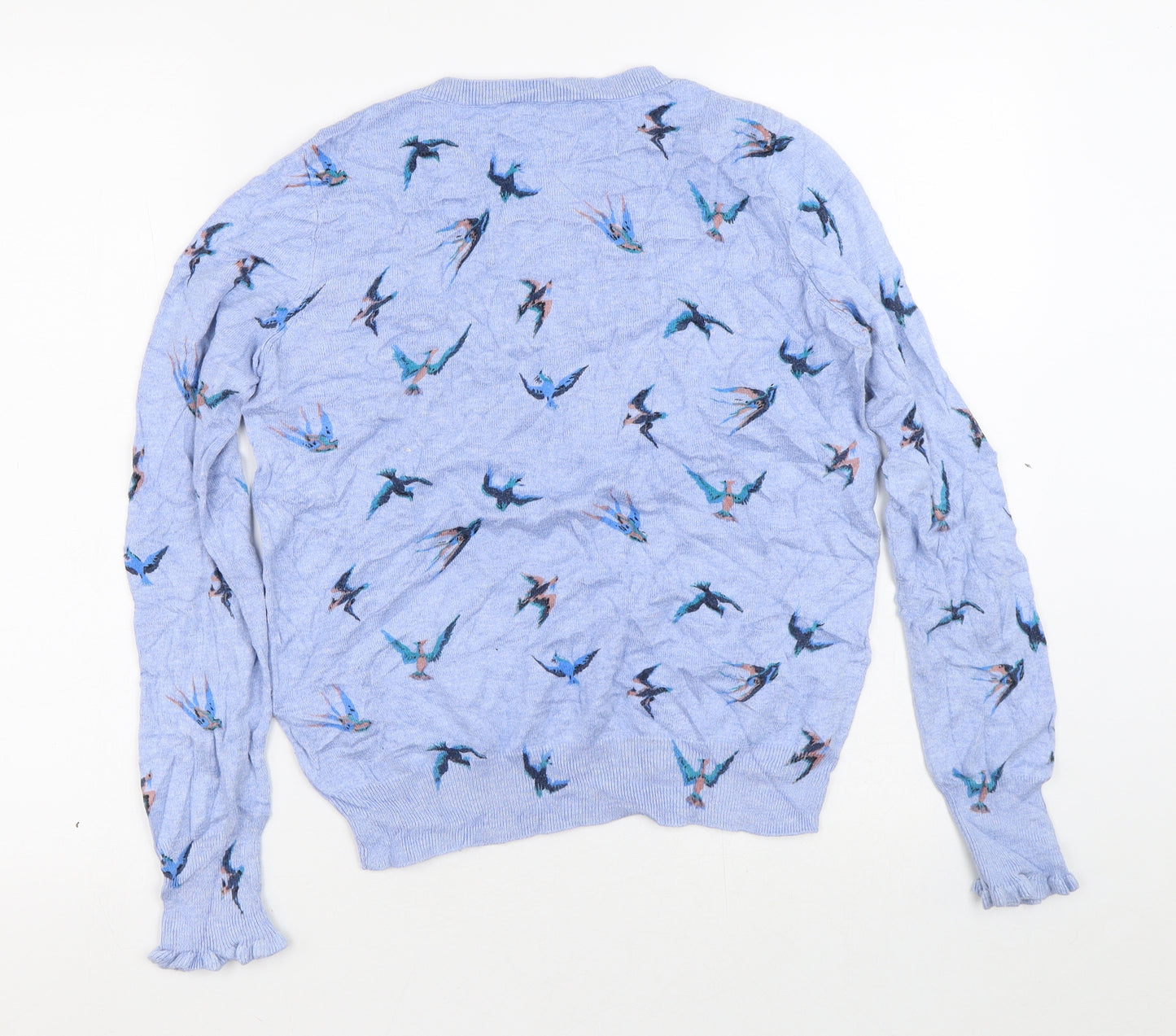 Oasis Womens Blue Geometric Viscose Pullover Sweatshirt Size M   - Birds