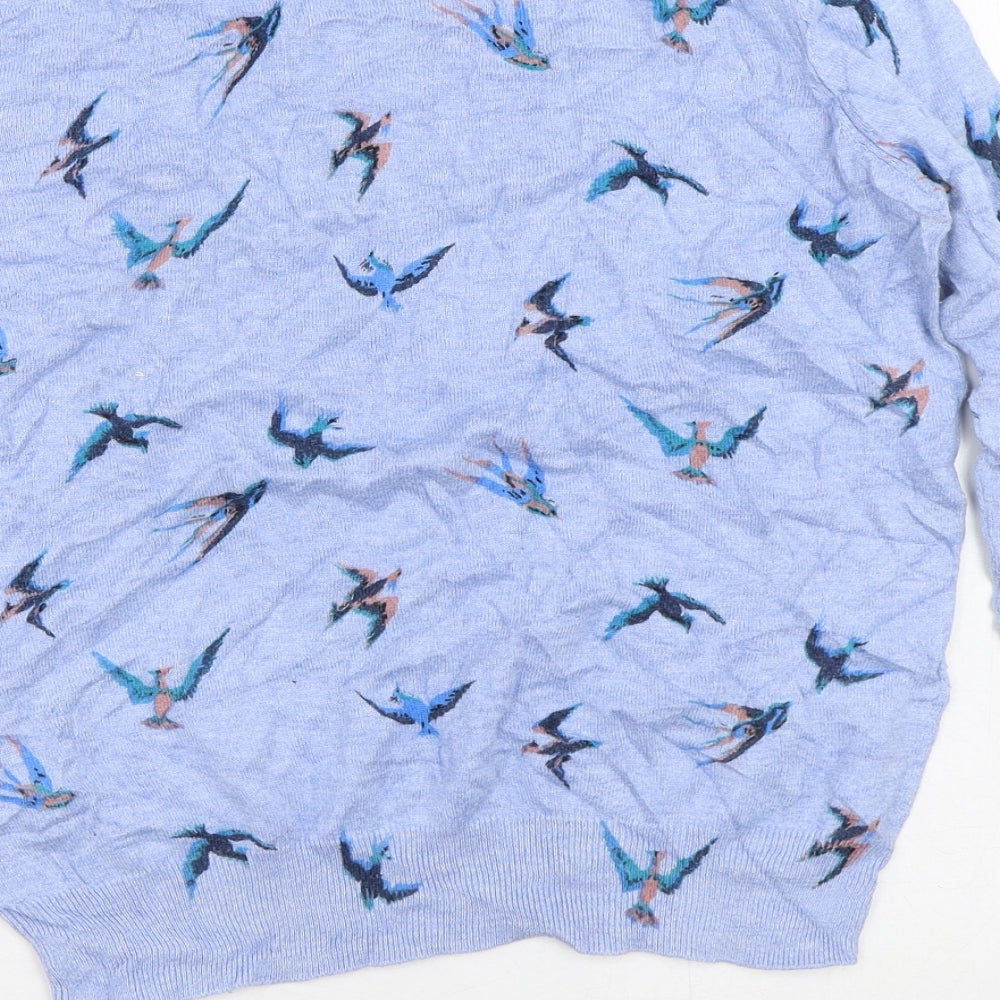 Oasis Womens Blue Geometric Viscose Pullover Sweatshirt Size M   - Birds