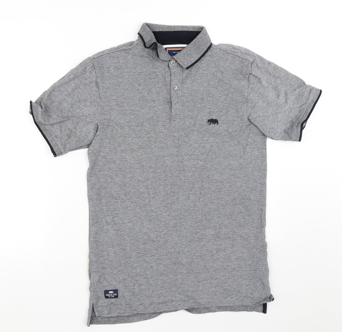SoulCal&Co Mens Grey Geometric Cotton  T-Shirt Size S Collared