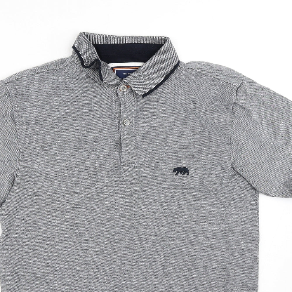 SoulCal&Co Mens Grey Geometric Cotton  T-Shirt Size S Collared