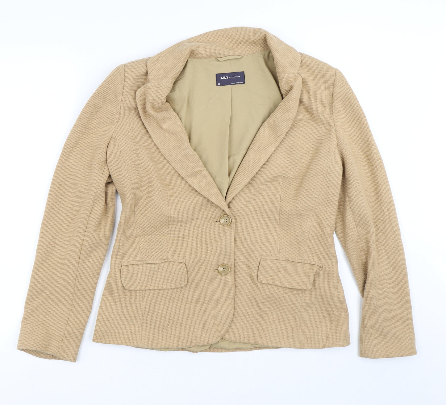 Marks and Spencer Womens Brown Geometric  Jacket Blazer Size 12