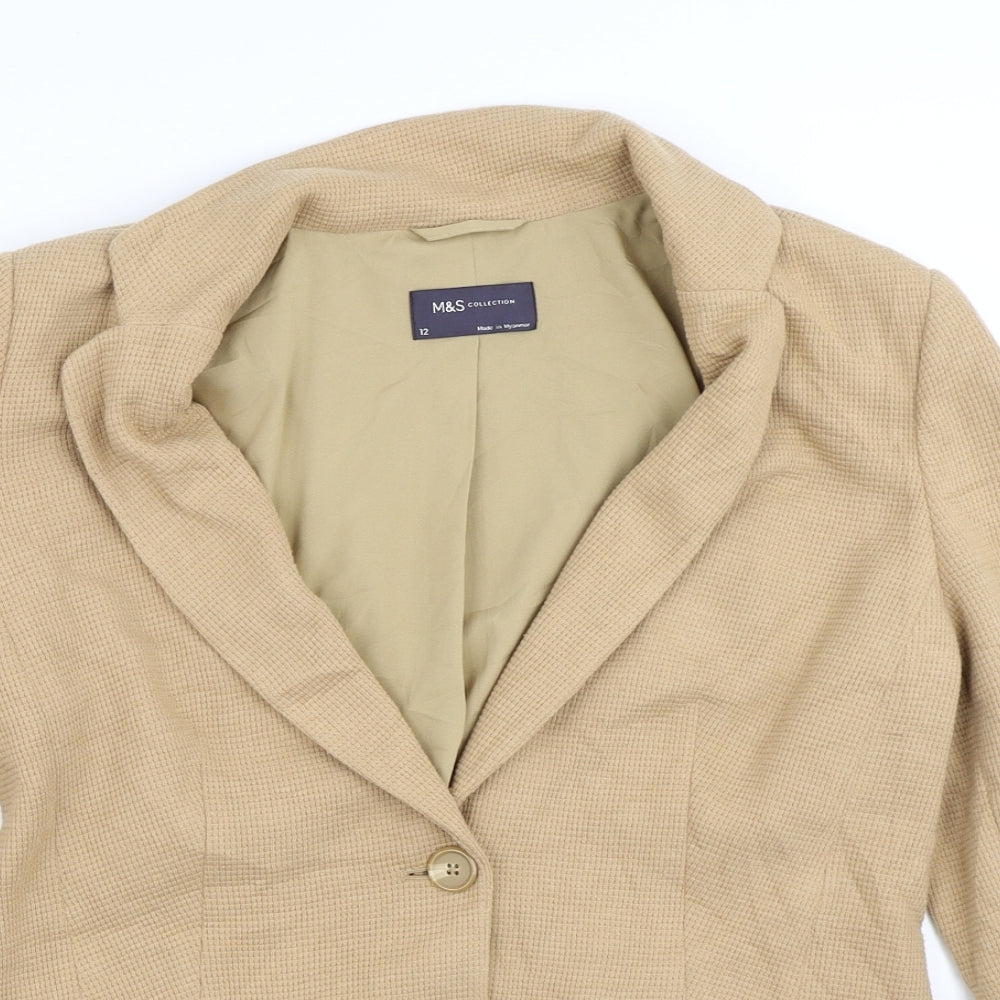 Marks and Spencer Womens Brown Geometric  Jacket Blazer Size 12