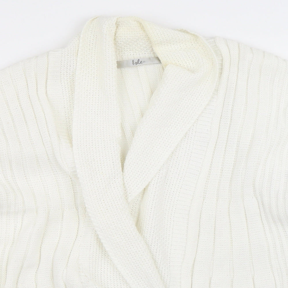 Isle Womens White Round Neck  Acrylic Cardigan Jumper Size 22