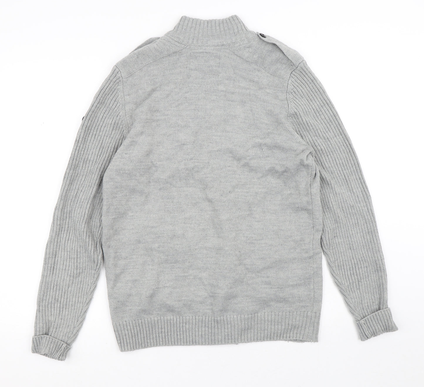 DNM Dissident Mens Grey Crew Neck  Acrylic Cardigan Jumper Size M