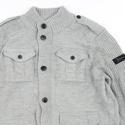 DNM Dissident Mens Grey Crew Neck  Acrylic Cardigan Jumper Size M