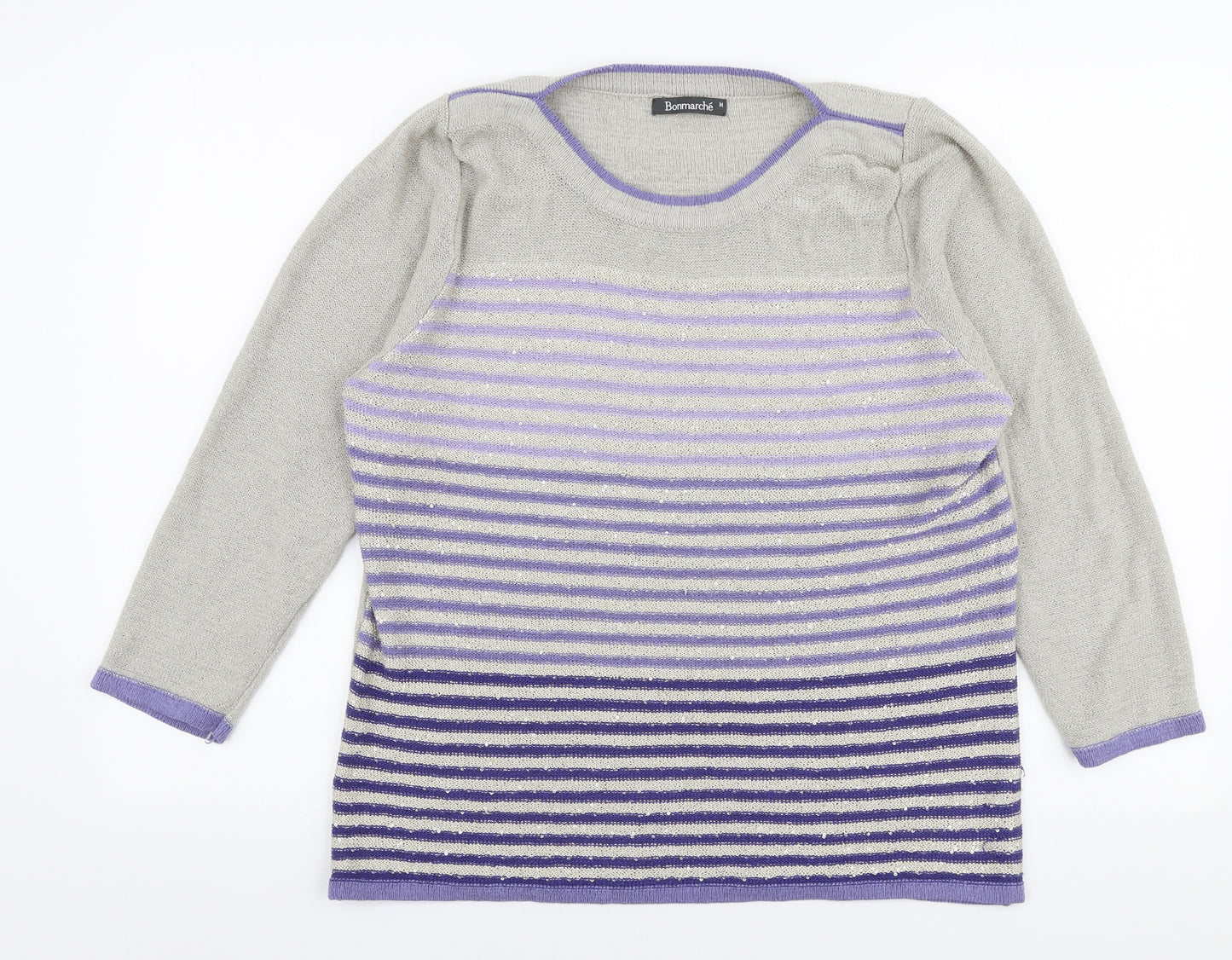 Bonmarche Womens Multicoloured Round Neck Striped Acrylic Pullover Jumper Size M