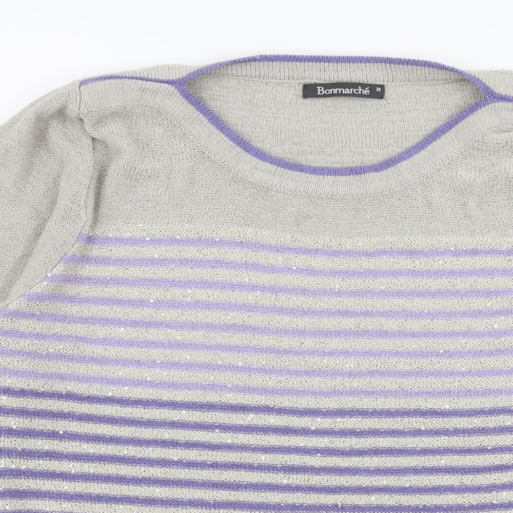 Bonmarche Womens Multicoloured Round Neck Striped Acrylic Pullover Jumper Size M