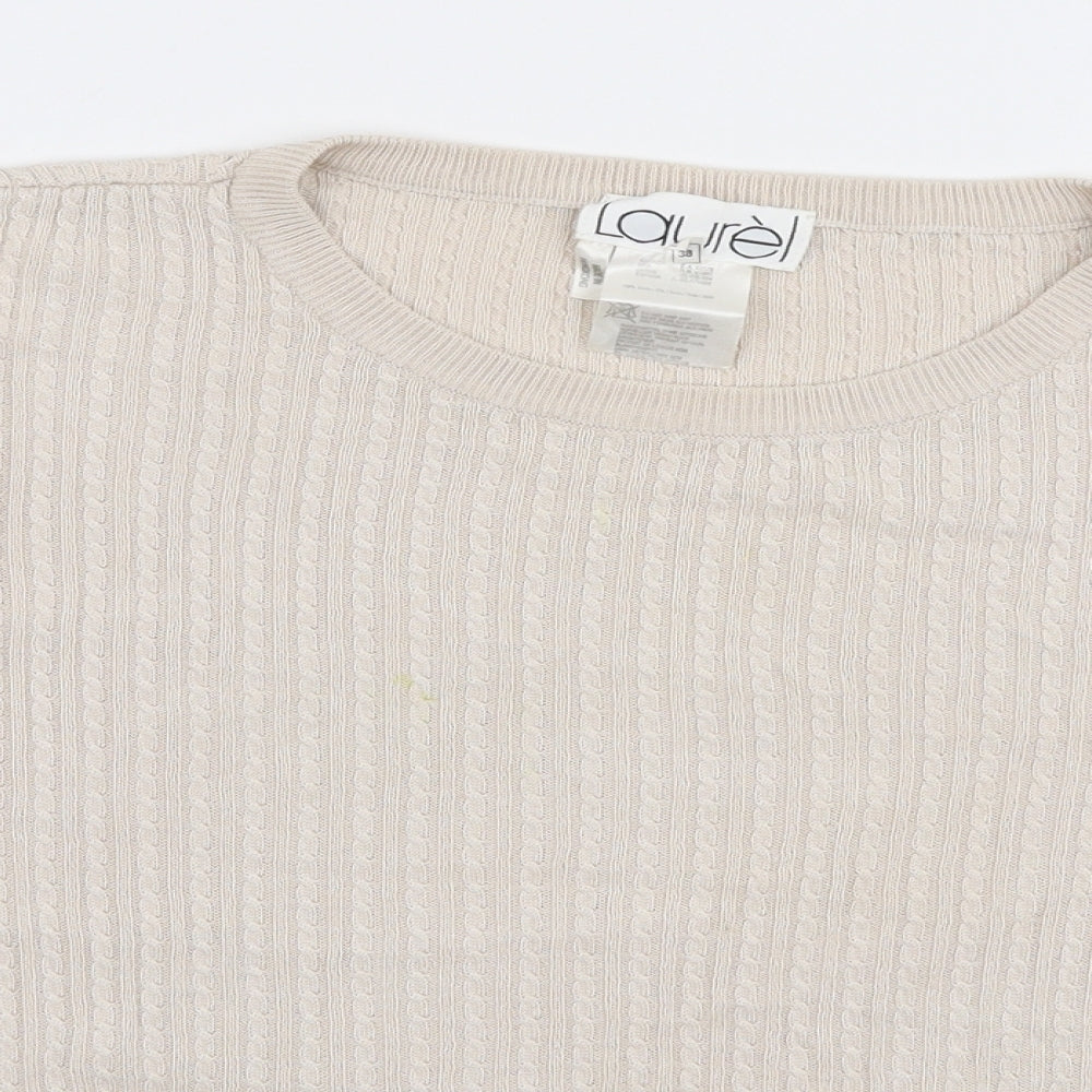 Laurel Womens Beige Round Neck  Silk Pullover Jumper Size 10