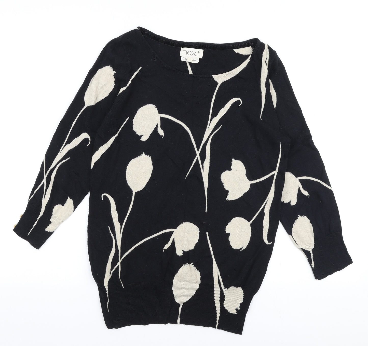 NEXT Womens Black Boat Neck Polka Dot Polyester Pullover Jumper Size 12