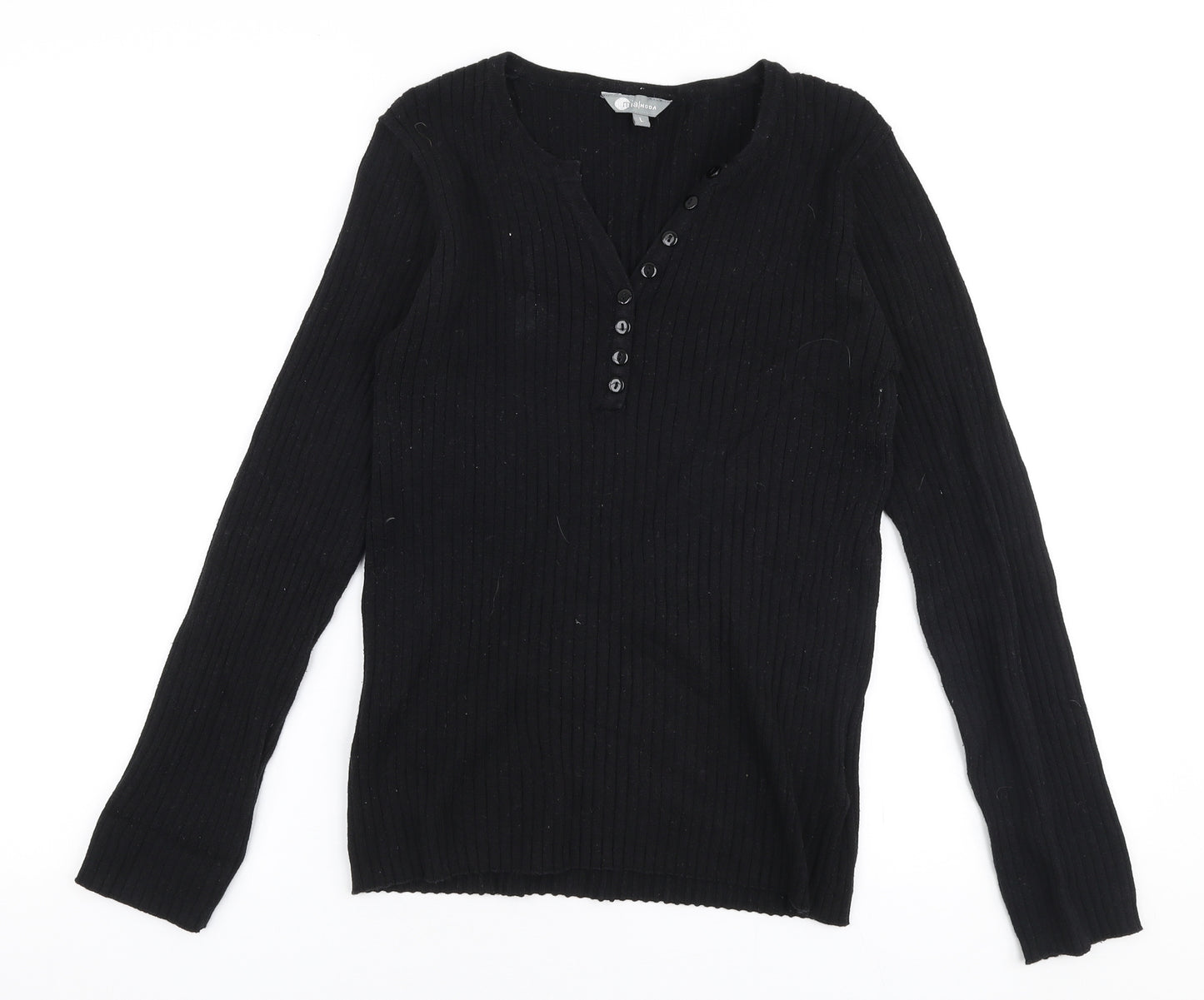 Moda Womens Black  Cotton Basic T-Shirt Size L V-Neck