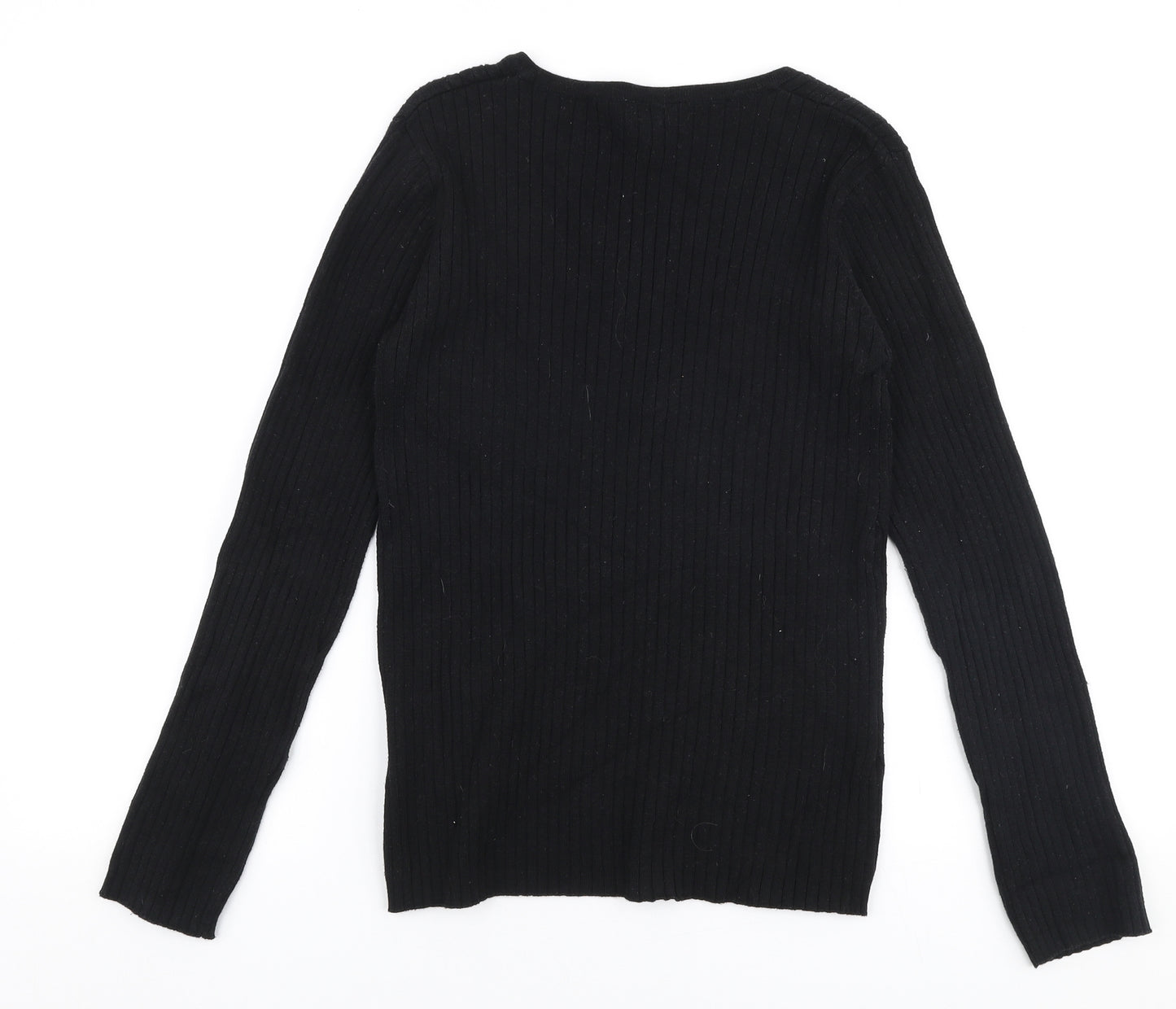 Moda Womens Black  Cotton Basic T-Shirt Size L V-Neck