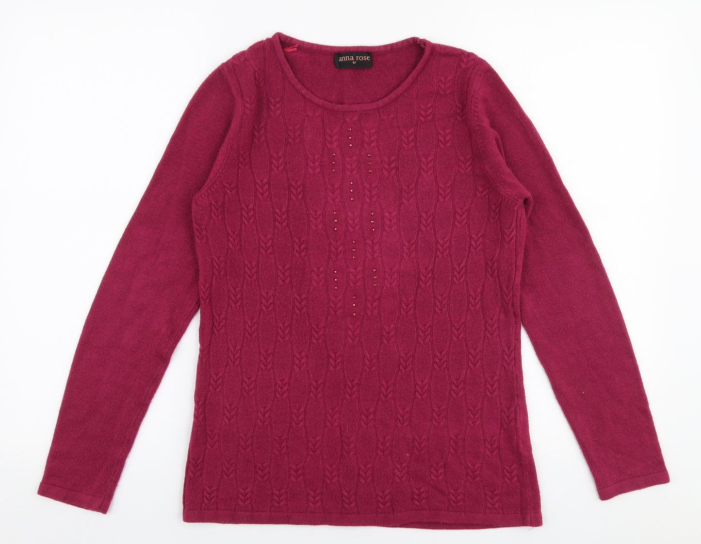 Anna Rose Womens Pink Round Neck  Acrylic Pullover Jumper Size M