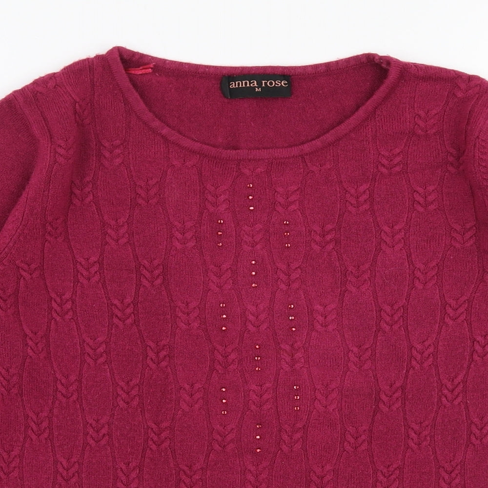Anna Rose Womens Pink Round Neck  Acrylic Pullover Jumper Size M