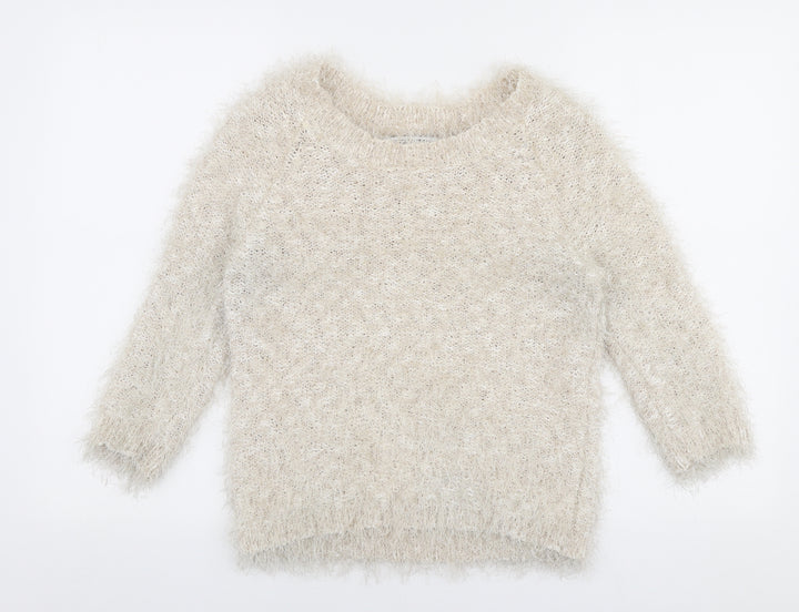 Debenhams Womens Beige Round Neck Polyester Pullover Jumper Size 12