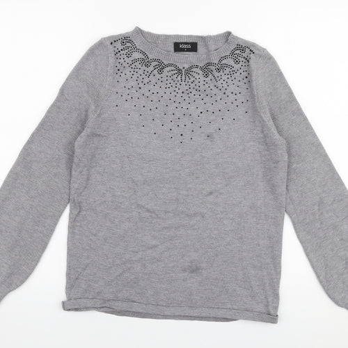 Klass Womens Grey Round Neck  Viscose Pullover Jumper Size S