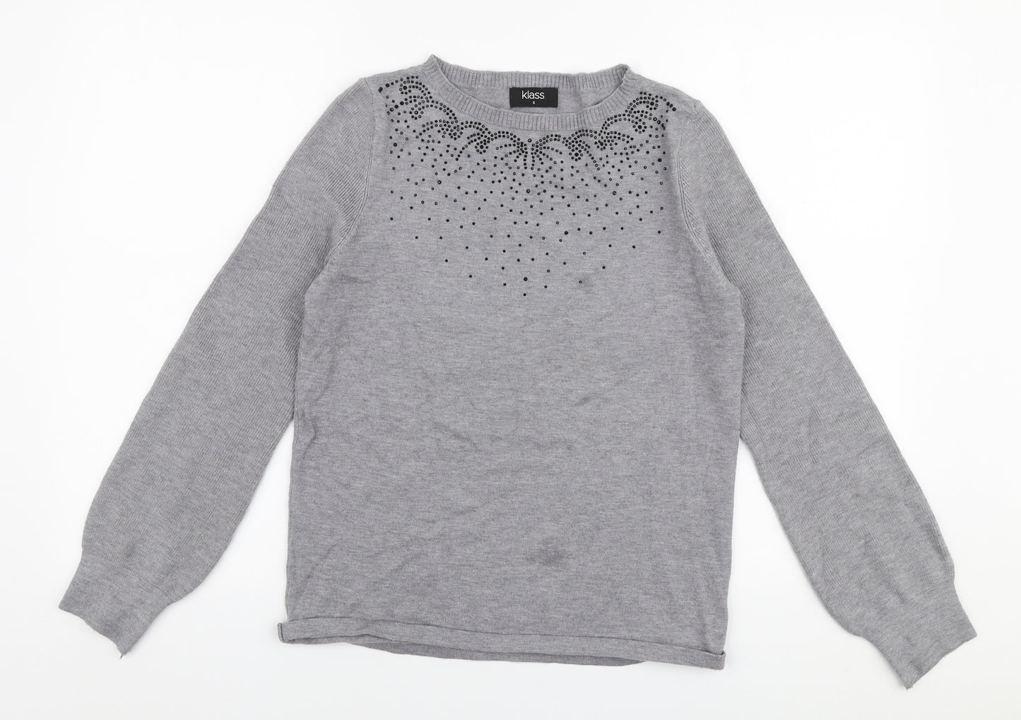 Klass Womens Grey Round Neck  Viscose Pullover Jumper Size S