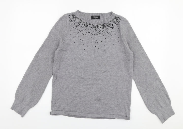 Klass Womens Grey Round Neck  Viscose Pullover Jumper Size S