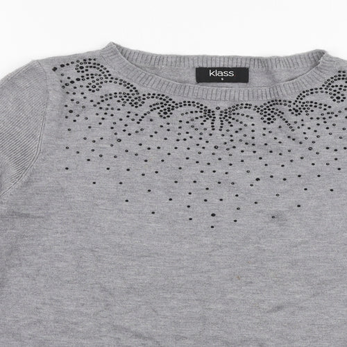 Klass Womens Grey Round Neck  Viscose Pullover Jumper Size S