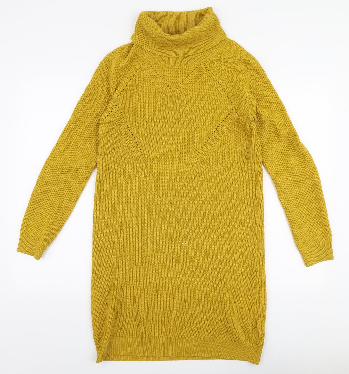 TU Womens Yellow  Acrylic Jumper Dress  Size 10  Roll Neck Pullover