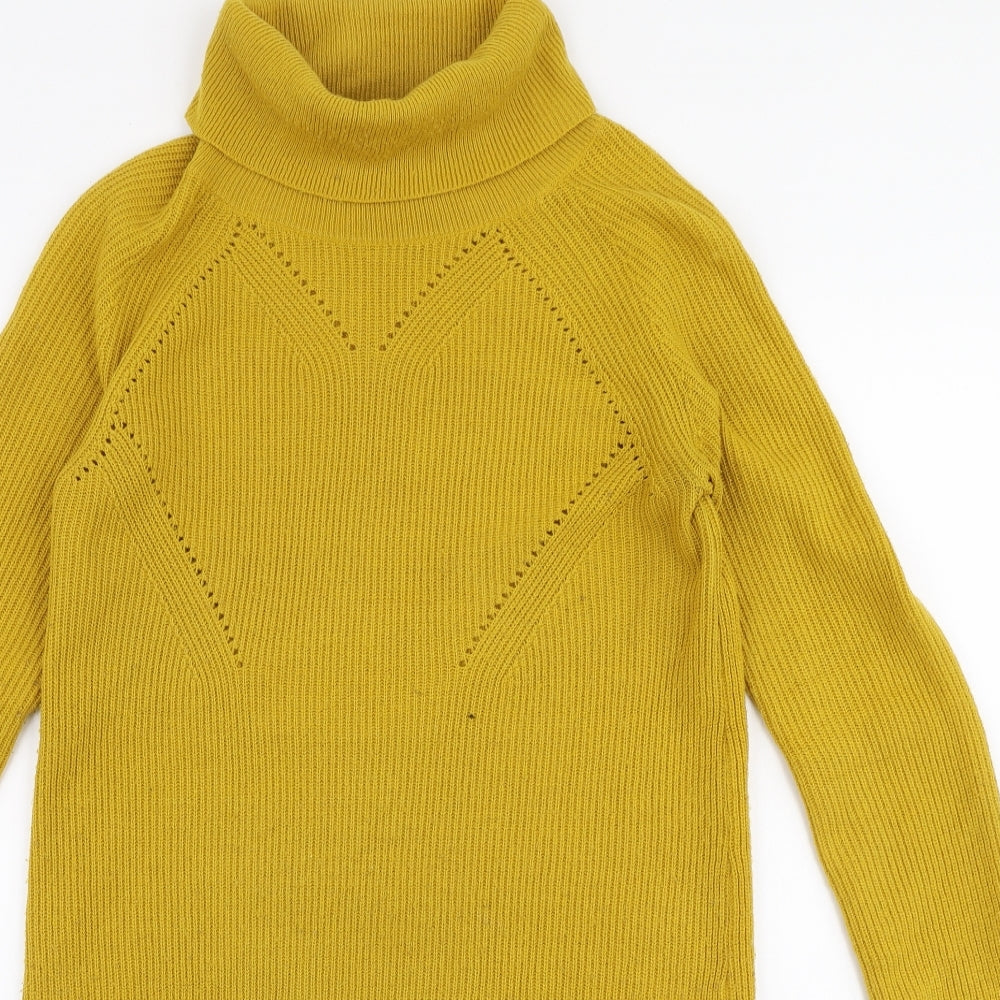 TU Womens Yellow  Acrylic Jumper Dress  Size 10  Roll Neck Pullover