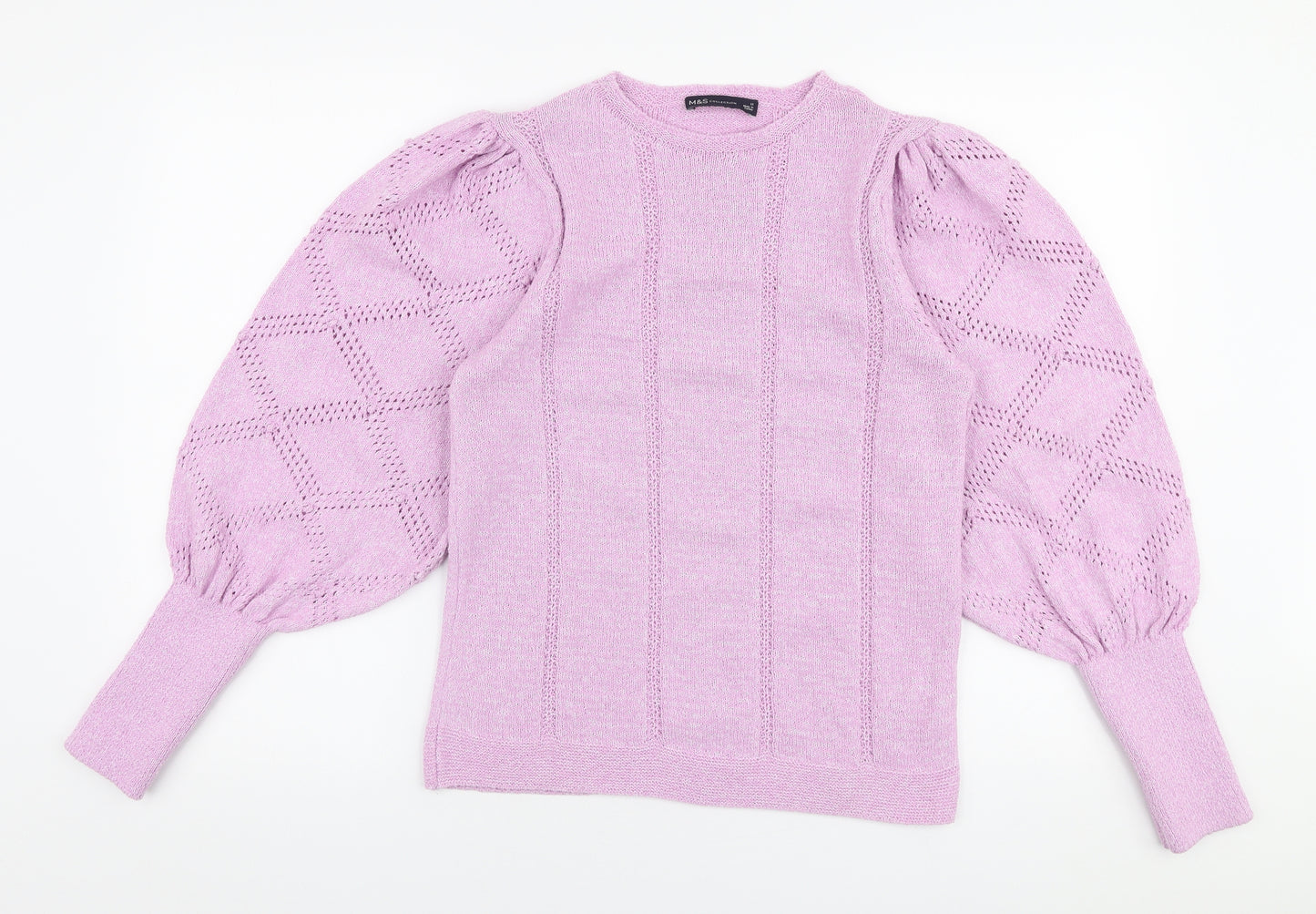 Marks and Spencer Womens Purple Round Neck  Cotton Pullover Jumper Size 12