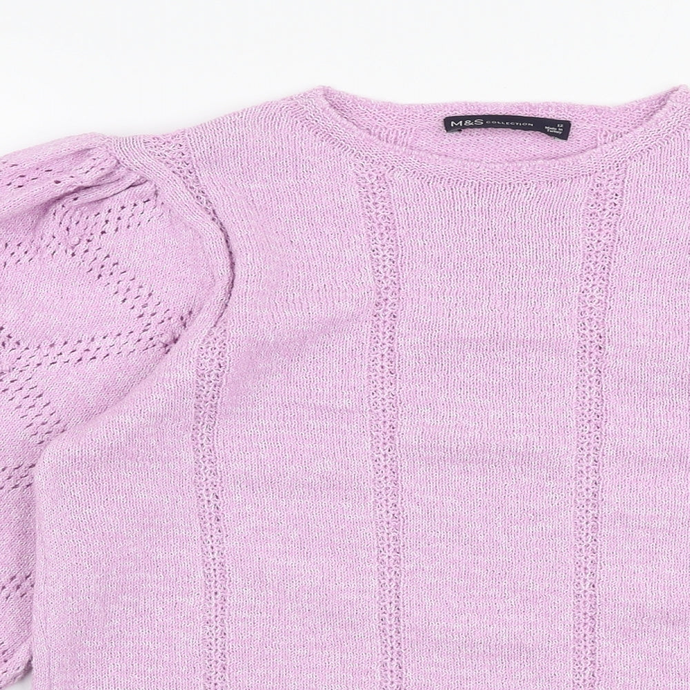 Marks and Spencer Womens Purple Round Neck  Cotton Pullover Jumper Size 12
