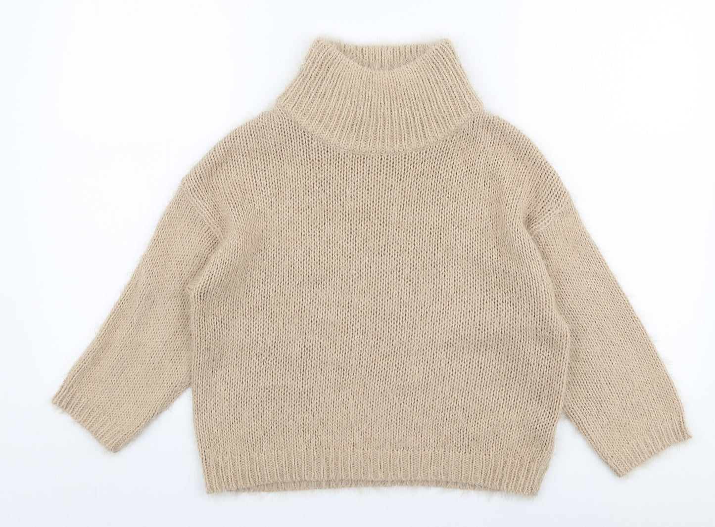 F&F Womens Beige High Neck  Acrylic Pullover Jumper Size 12