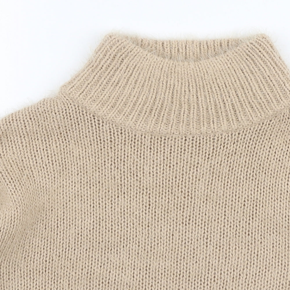 F&F Womens Beige High Neck  Acrylic Pullover Jumper Size 12