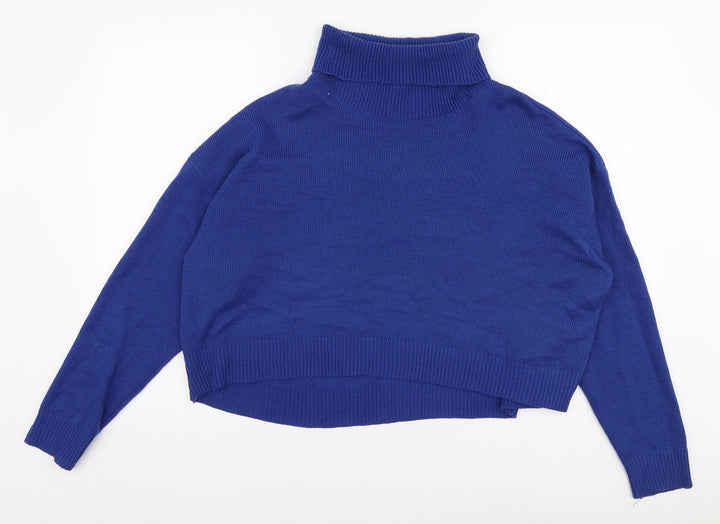 H&M Womens Blue Roll Neck  Acrylic Pullover Jumper Size M