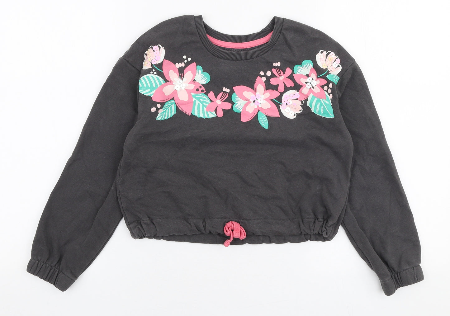 Nutmeg Girls Grey Floral Cotton Pullover Sweatshirt Size 8-9 Years  Pullover