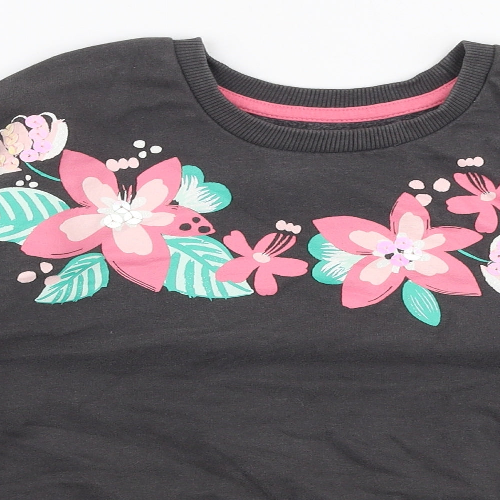 Nutmeg Girls Grey Floral Cotton Pullover Sweatshirt Size 8-9 Years  Pullover
