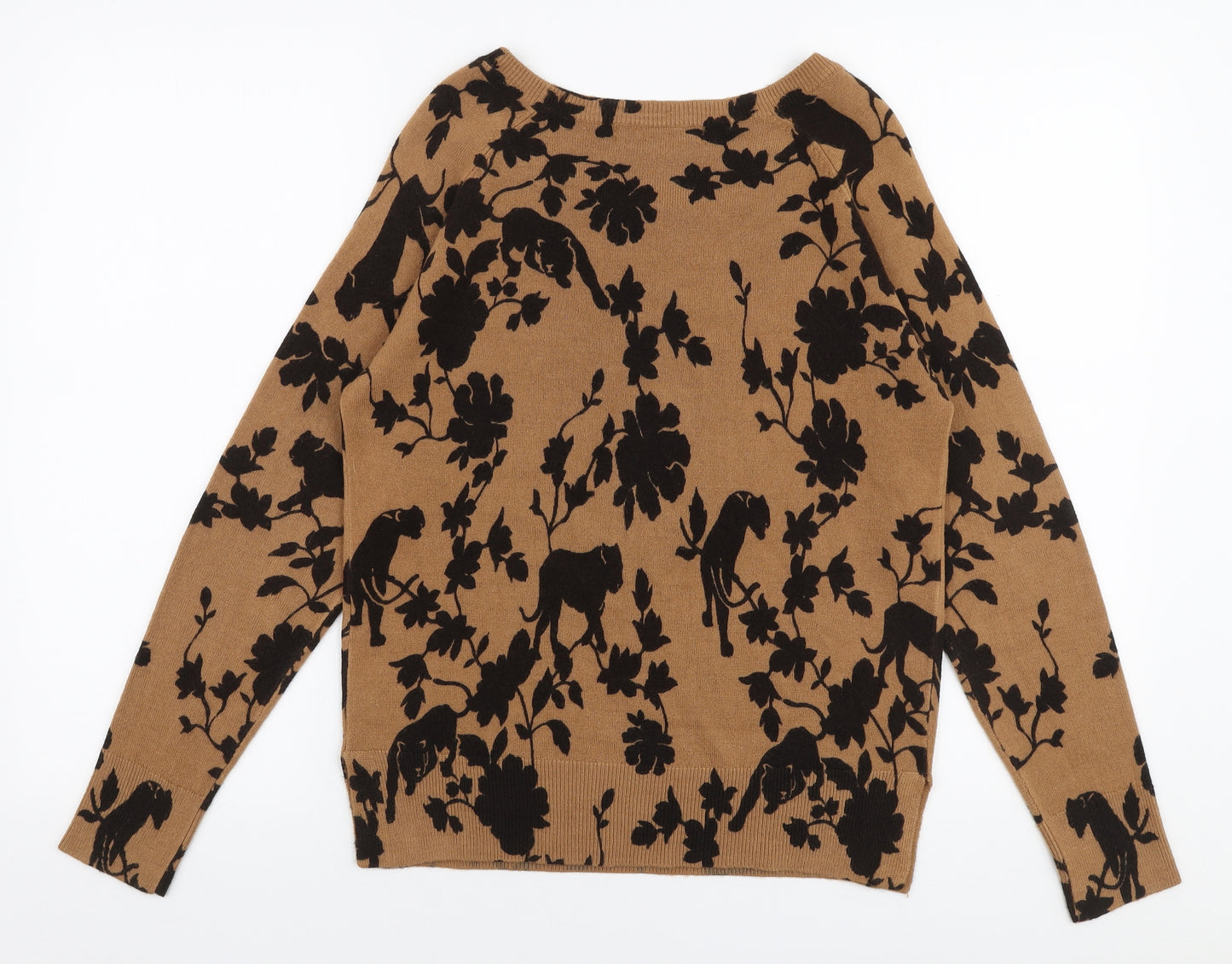 NEXT Womens Brown Round Neck Floral Acrylic Pullover Jumper Size 6