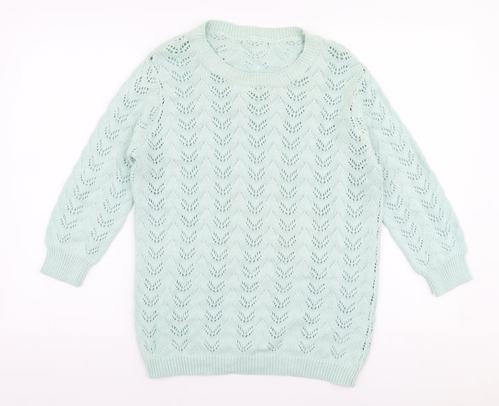 Mia Moda Womens Green Round Neck Cotton Pullover Jumper Size S