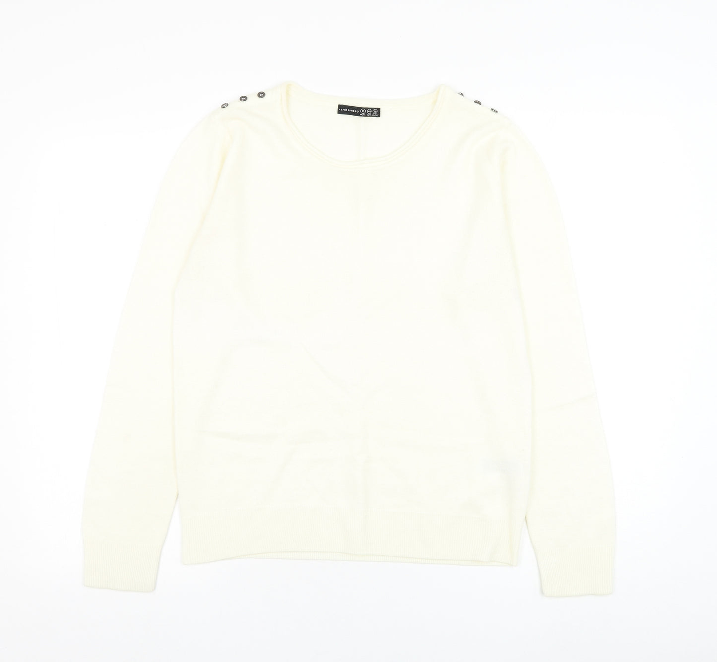 Atmosphere Womens White Round Neck  Acrylic Pullover Jumper Size 12