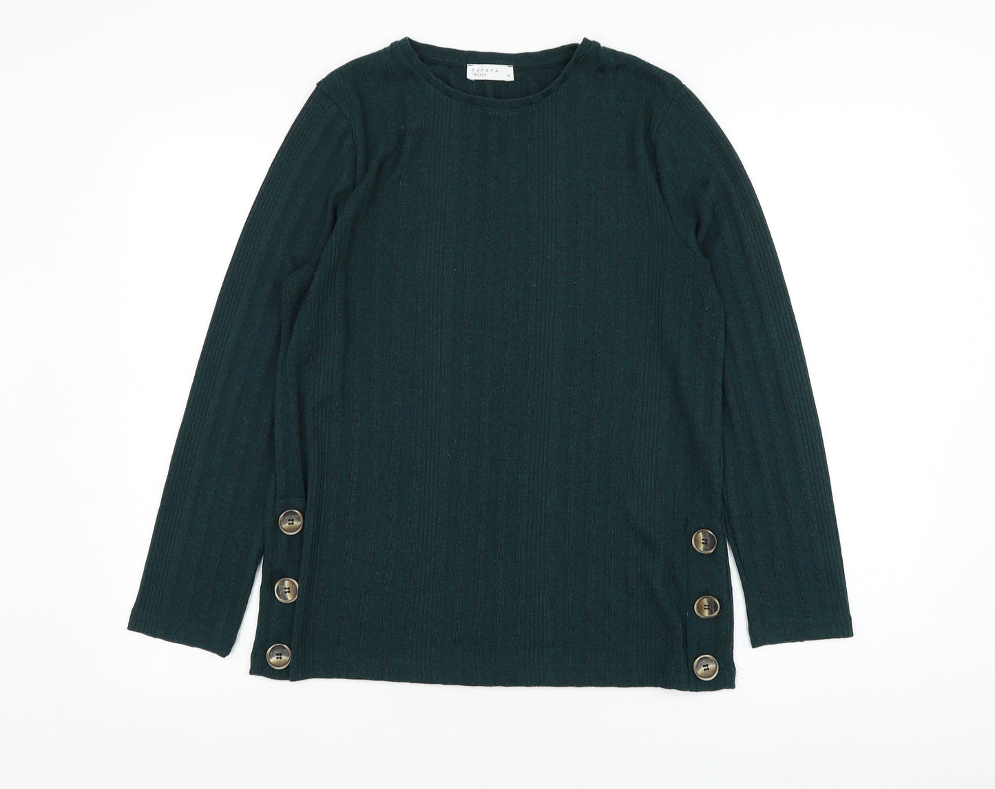 Papaya Womens Green Round Neck  Polyester Pullover Jumper Size 14