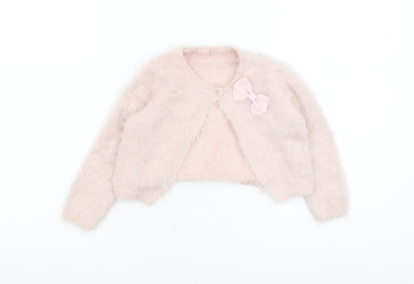 Matalan Girls Pink Round Neck  Polyamide Cardigan Jumper Size 3-4 Years  Button