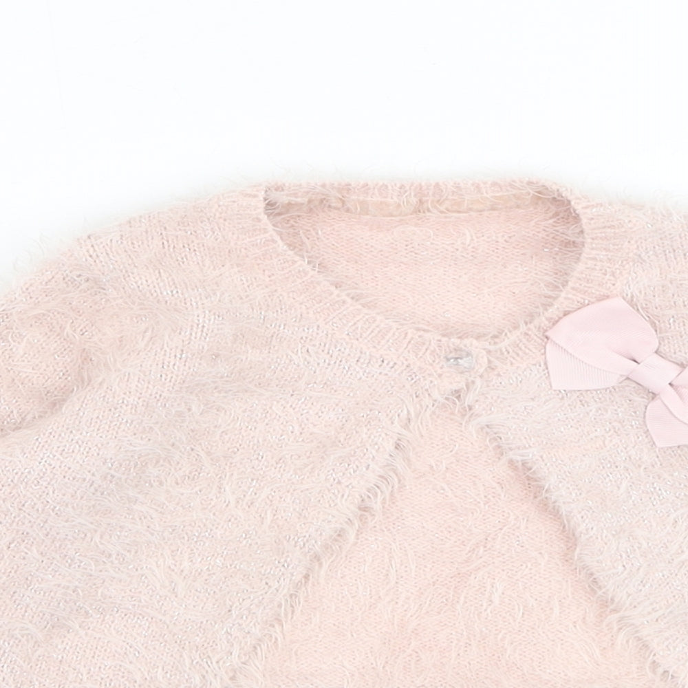 Matalan Girls Pink Round Neck  Polyamide Cardigan Jumper Size 3-4 Years  Button